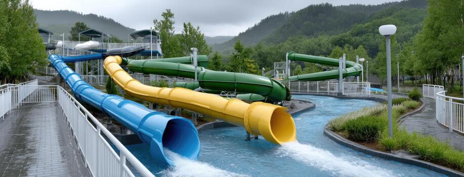 A water park with slides and water slides photo