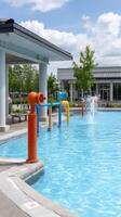 A blue pool with water jets photo