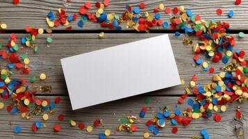 A blank card surrounded by colorful confetti photo