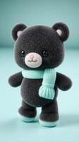 A stuffed teddy bear with a scarf on a blue background photo