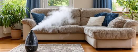 A steam humidifier is blowing smoke into the air photo