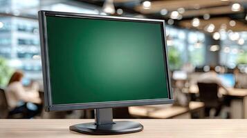 A computer monitor on a desk in an office photo