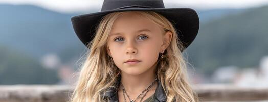 A young girl wearing a cowboy hat photo