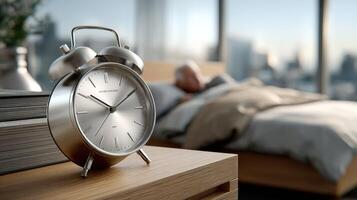 A clock on a wooden table photo