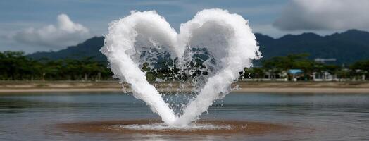A heart shaped fountain in the water photo