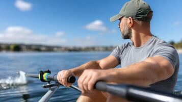 A man rowing on a lake photo