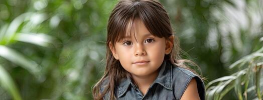 A young girl is sitting in the grass photo