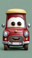 A cartoon car with big eyes and a smile photo