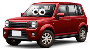 A red car with googly eyes on it photo