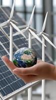 Solar energy and wind turbines concept photo