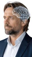 A man in a suit with a brain in his head photo