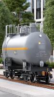 A train with a tanker on the tracks photo