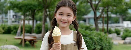 A young girl holding an ice cream cone photo