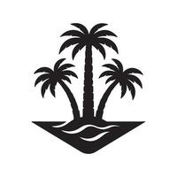 A silhouette of three palm trees on a tropical island with ocean waves vector