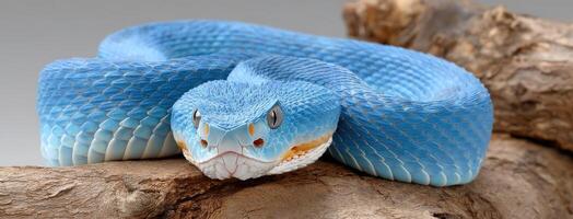 A blue snake is sitting on a branch photo