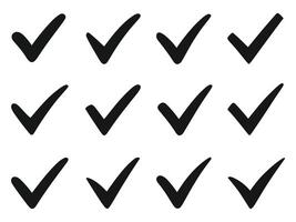 Set of Black Check Mark Icons Hand Drawn Tick Symbols Collection for Checklist, Task, and UI Design vector