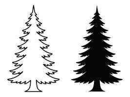 Pine Tree Silhouette and Outline Illustration Evergreen Tree Design vector