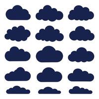 Set of Dark Cloud Silhouette Icons Flat Cloud Shapes Collection for Weather, Web, and Graphic Design vector