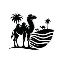 a camel and palm trees in the desert vector