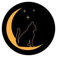 Illustration of a silhouette of a cat on the moon vector