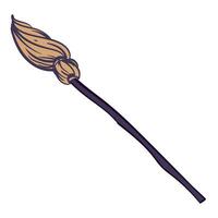 witch broom, magical flying item. Witchcraft old broom with wooden handle isolated on white. Halloween decor element in flat style. vector