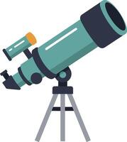A telescope on a tripod with a green lens vector