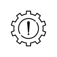 Gear icon with failure sign illustration, warning sign with cog wheel, setting icon, thin line failure icon with broken operational process sign, concept of repair, maintenance symbol . vector