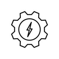 illustration of energy gear icon with lightning, ideal for power, mechanics and technology concepts. Stroke is editable vector
