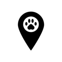 Map pointer paw print icon . Dog paw print icon on location pin . Pet locator icon vector