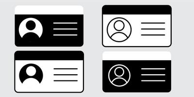 Black and white identification card and driver licence icons set perfect for government forms identity verification UI kits and personal document graphics vector