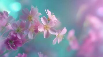Beautiful blooming cherry blossoms in pastel colors during springtime in a serene garden photo