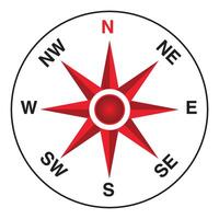 Compass icon with red arrows on white background vector