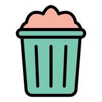 Filled bin icon flat line style illustration representing waste management and garbage disposal, suitable for sanitation, recycling, and environmental-related projects vector