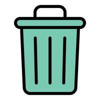 Trash bin icon flat line style illustration representing waste collection and disposal, suitable for sanitation, recycling, and environmental management projects vector