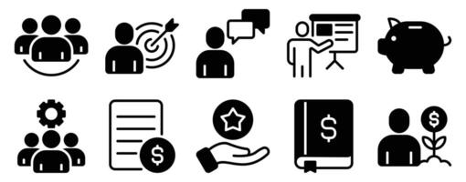 Organisation Icon Set Solid Style Collection representing structure coordination and management processes suitable for business planning team collaboration and productivity tools vector