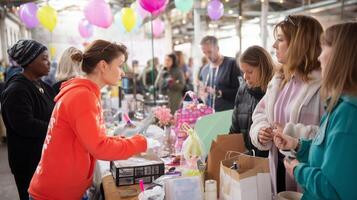 Community gathering showcases local artisans and crafts in a vibrant market environment filled with joy and creativity photo