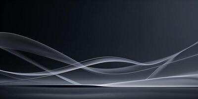 Elegant wave patterns create a serene atmosphere in a dark space with soft gradients and flowing lines photo