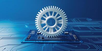 Innovative gear design integrated with advanced circuit board technology in a digital environment photo