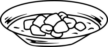 Hand-drawn bowl of traditional coconut milk curry with rice cakes vector