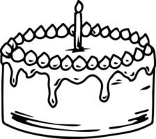 Birthday cake with candle and icing in black and white illustration vector