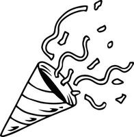 Hand drawn party popper with confetti and streamers vector