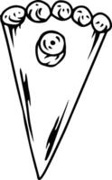 Hand-drawn slice of cake or pie with topping in black and white vector