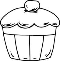 Hand drawn cupcake with frosting and cherry on top vector