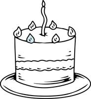 Hand drawn birthday cake with candle and cream layers vector