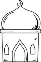 Simple hand-drawn illustration of a mosque with crescent moon vector