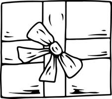 Square gift box with ribbon bow in hand-drawn style vector
