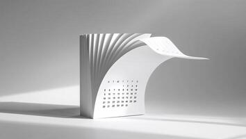 Creative desk calendar design showcasing pages turning in a stylish arrangement with a subtle gray background photo
