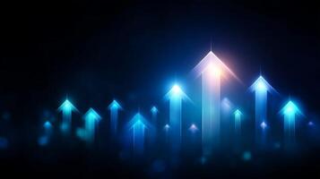 Illuminated arrows representing growth and progress in a digital landscape at night photo