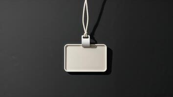 Blank rectangular tag placed on a dark background showcasing its simple design and potential for customization options photo