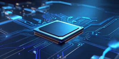 Modern microprocessor rests on a circuit board, showcasing advanced technology and innovative design photo